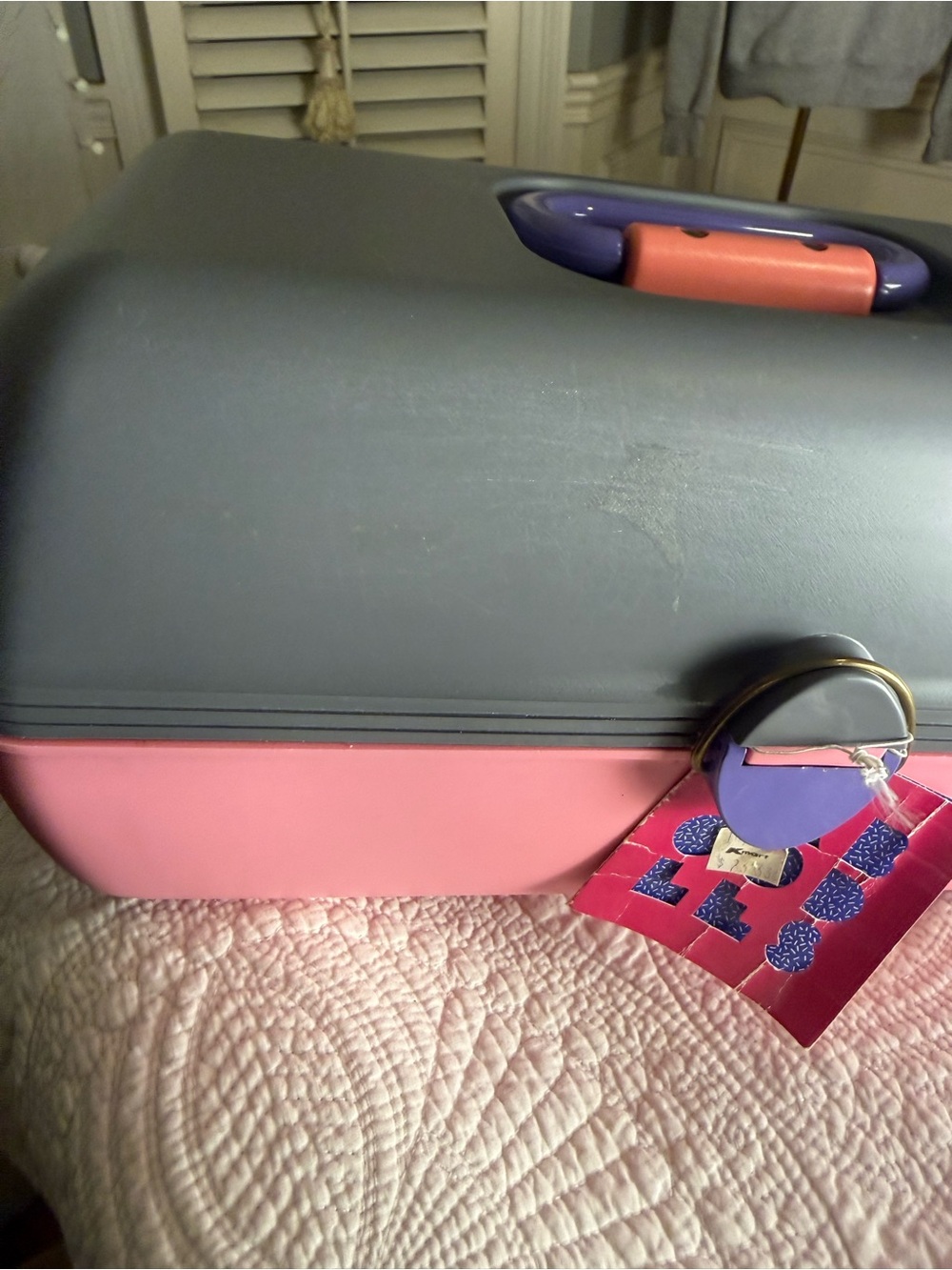 Vintage 80s 90s Caboodles 2630 Pink Gray Purple Makeup Case Kmart Tag - Picture 2 of 9